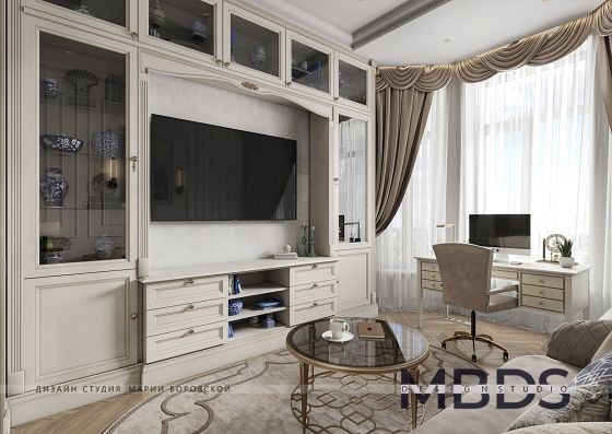 Delicate shades of colour and brass accents for a Moscow home interior in Art Déco style designed by Maria Borovskaya