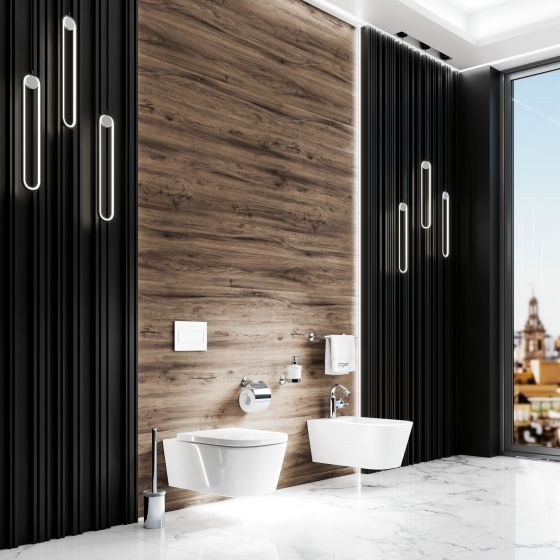 Valencia in chrome with bidet mixer tap and accessories for toilets and bidets in a modern bathroom interior