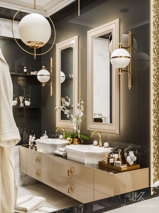 JÖRGER Belledor Washbasin 3-hole mixer in gold (24 carat) by Jörger with porcelain handles by Porzellanmanufaktur FÜRSTENBERG.