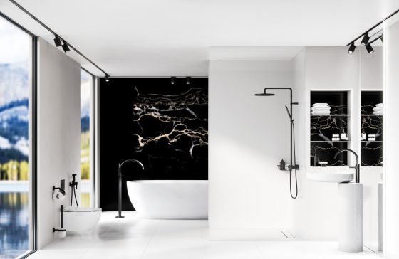 Jörger Design, bathroom, trends, bath, inspiration, black, white, combination, Charleston Square, collection, fittings, fixtures, accessories, matt, matt black, puristic, modern, elegant, Rexa Design, Ceramica, Flaminia