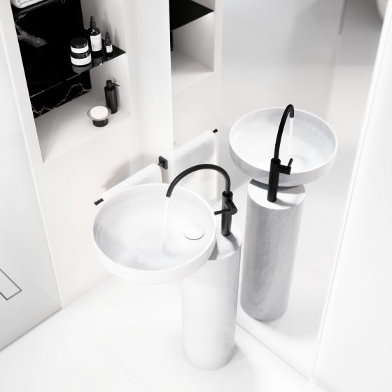 Jörger Design, Charleston Square, matt black, black, matt, washbasin fitting, washbasin, single-lever mixer, tap, XXL, freestanding, white, Rexa Design, puristic, modern, elegant