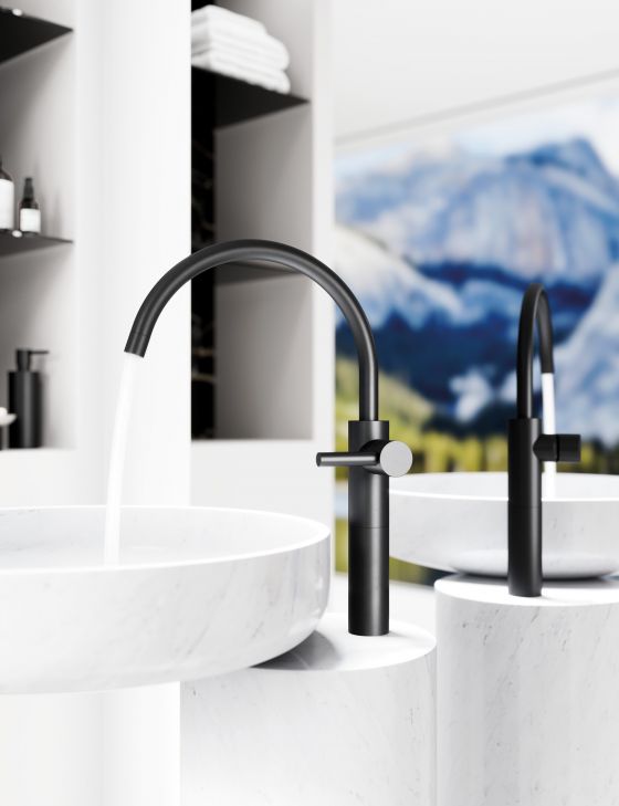 Jörger Design, Charleston Square, matt black, black, matt, washbasin fitting, washbasin, single-lever mixer, tap, XXL, freestanding, white, Rexa Design, puristic, modern, elegant