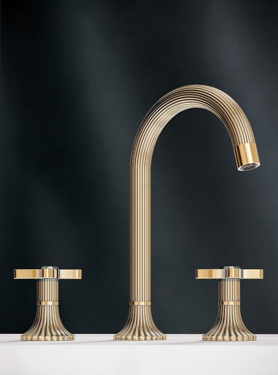 Joerger Design, CRONOS, klassische Armatur, Altgold, patiniert, 24 Karat Gold, 3-Loch- Armatur, Designer, Waschbecken, Badewanne, Jörger