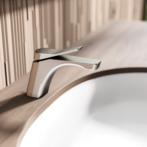 Jörger Design, Eleven, современный, модерн, однорычажный, смеситель, дизайн, матовый никель, раковина, излив 136, высота 128, стандарт, премиум, ванная, аэратор, плитка, настенная, Mutina, Phenomenon