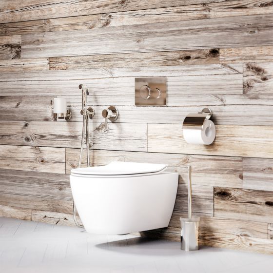 Jörger Design, Eleven, new, modern, design fitting, collection, fittings, accessories, polished nickel WC, toilet, hygiene shower set, concealed, lotion dispenser, paper holder, toilet brush set, free-standing, toilet, wall-mounted, Moon, Scarabeo
