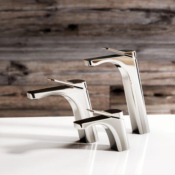 Jörger Design, Eleven, new, modern, design fitting, collection, washbasin, single-lever mixer, polished nickel, models, sizes, projection
