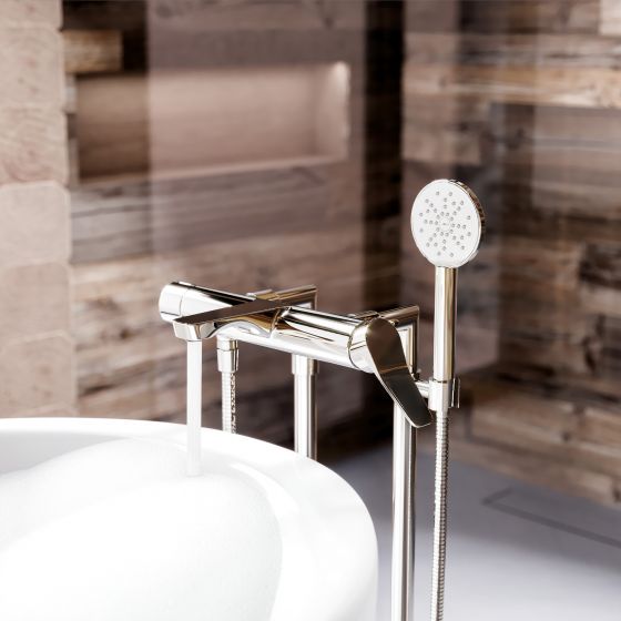 Jörger Design, Eleven, new, modern, design fitting, collection, freestanding, tub, shower mixer, for supply pipes, polished nickel, freestanding designer stone bathtub, Senzo, Balteco, Xonyx