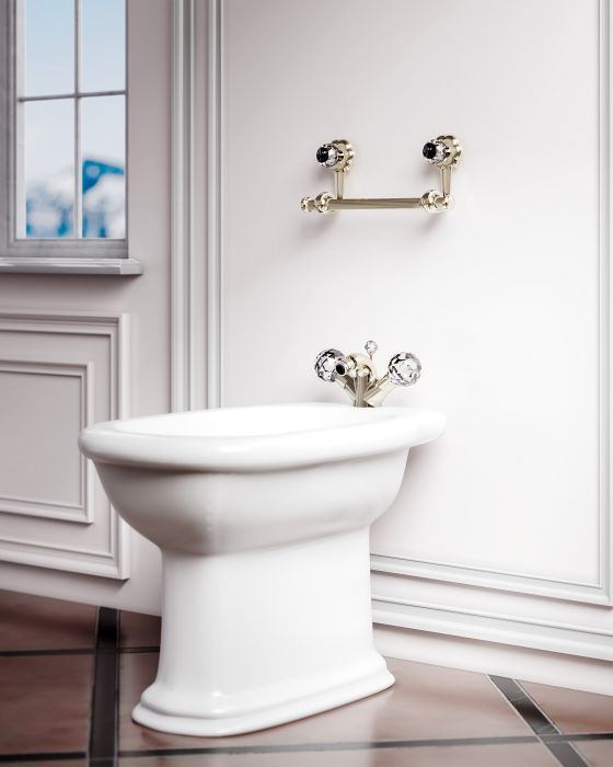 Jörger design, bathroom aesthetics, floral crystal, polished nickel, crystal, decor, glass, clear, luxury, bidet, one-hole mixer, faucet, towel holder, classic, elegant, timeless, noble, exquisite, luxurious, nostalgic, romantic, retro