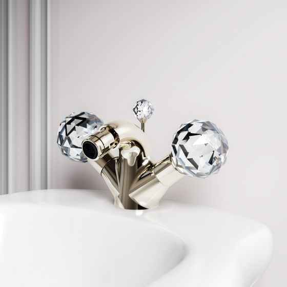 Jörger design, bathroom aesthetics, floral crystal, polished nickel, crystal, decor, glass, clear, luxury, bidet, one-hole mixer, faucet, classic, elegant, timeless, noble, exquisite, luxurious, nostalgia, romance, retro