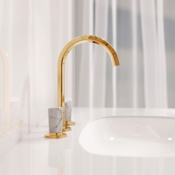 JÖRGER Design, SHADO, washbasin mixer tap, designer, three-hole tap, washbasin, white turquoise, semi-precious stone, precious brass, elite, exclusive, sunshine finish, 18-carat gold, natural stone, luxury, premium, luxury bathroom 