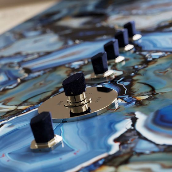 JOERGER Design, bathroom design, SHADO, thermostat, concealed, handles, valve, shower, polished nickel, blue aventurine, natural stone, decorative, style, elegant, premium, luxury 