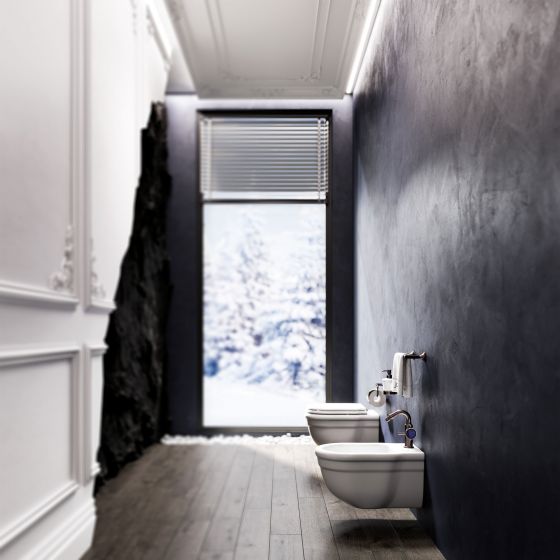 Jörger Design, Valencia, mink matt, blue aventurine, exclusive, elegant, modern, luxurious, design fitting, single lever bidet mixer, soap dispenser, toilet paper roll holder, towel bar, WC, Delphi, sanitary ceramics, matt white 