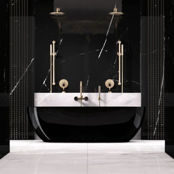 Jörger, Design, bathroom, luxury, fittings, Valencia, jewellery edition, , marble, black, natural stone, mixer, bath tub, shower, Rexa, Hole