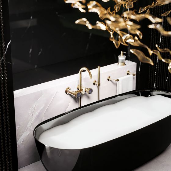 Jörger, Design, bathroom, luxury, fittings, Valencia, jewellery edition, , marble, black, natural stone, mixer, bath tub, hand shower, hose, Rexa, Hole