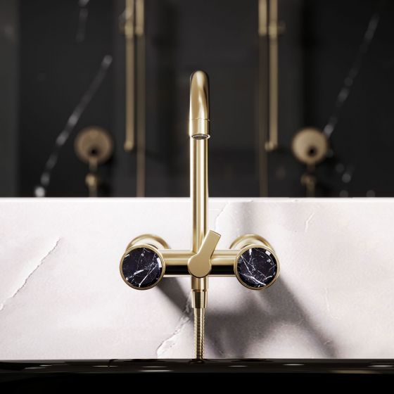 Jörger, Design, bathroom, luxury, fittings, Valencia, jewellery edition, , marble, black, natural stone, mixer, bath tub, mixer, wall-mounted model