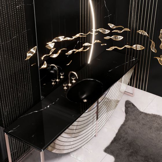 Jörger, Design, bathroom, luxury, fittings, Valencia, jewellery edition, , marble, black, natural stone, Equinox, bar console, integrated washbasin, Visionnaire