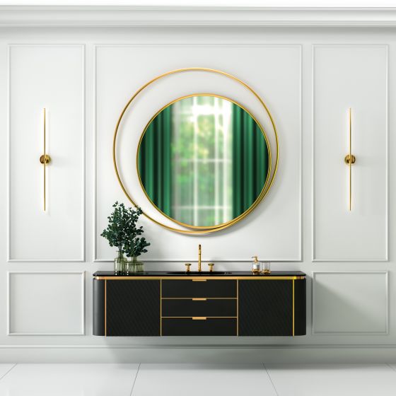 Jörger Design, bathroom aesthetics, taps, Valencia, gold, malachite, handle, option, jewellery design, natural stone, gemstone, exclusive, elegant, luxurious, decorative, 3-hole mixer, washbasin, black, mirror, gold, refined, bathroom furniture, trims, go