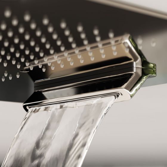 Jörger, Rainheaven, душевая панель, ультратонкий, потолочный, тропический душ, режим потока, водопад, душевая система, верхний душ, отделка, полированная сталь, платина, XXL, большой, финиш, покрытие, велнесс, дизайн, Home spa, люкс