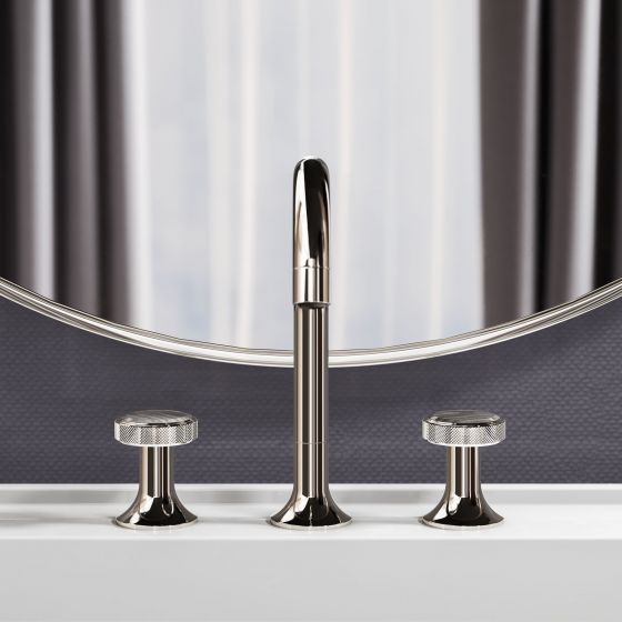 Jörger Design, sophisticated bathroom design, Valencia, polished nickel, Palissandro Blue, marble, natural stone, handle inlay, jewellery edition, washbasin 3-hole mixer, refined, elegant, stylish, luxurious, Milldue, Hilton 05