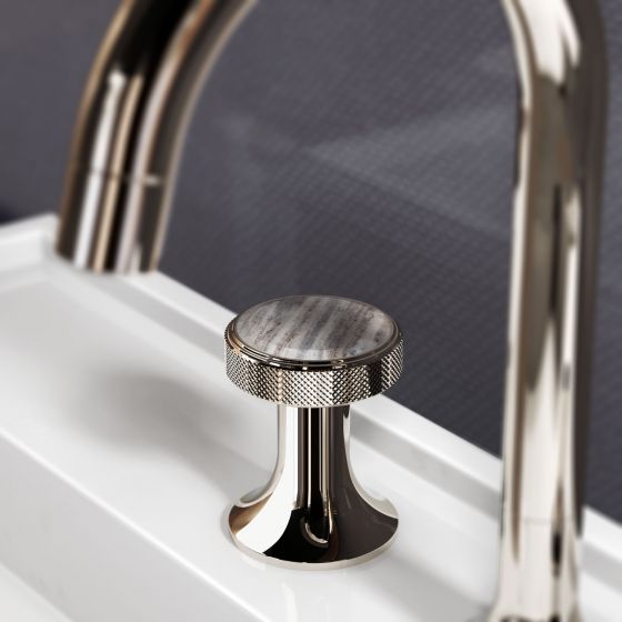 Jörger Design, sophisticated bathroom design, Valencia, polished nickel, Palissandro Blue, marble, natural stone, handle inlay, jewellery edition, washbasin 3-hole mixer, refined, elegant, luxury, Milldue, Hilton 05, Detroit 80 ceramilux