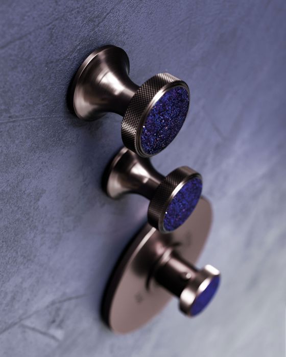 Jörger Design, Valencia, mink matt, blue aventurine, exclusive, elegant, modern, luxurious, concealed wall-valve-modul, metal body, knurl, non-slip, surface, industrial design 