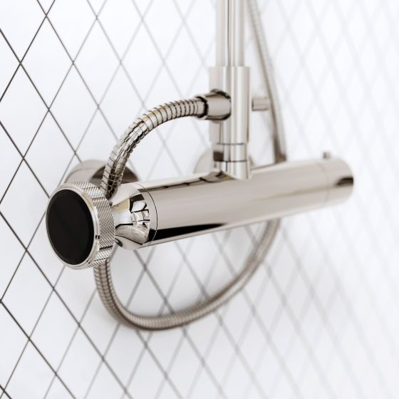 Jörger Design, VALENCIA, thermostat, single lever mixer, polished nickel, black crystal, faceted, simple, shower set, premium, luxury, tap