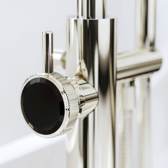 Jörger Design, VALENCIA, designer tap, polished nickel, black crystal, free standing tap, for bathtub, single lever mixer, simple luxury, bathroom, hand shower, sanitary ceramics