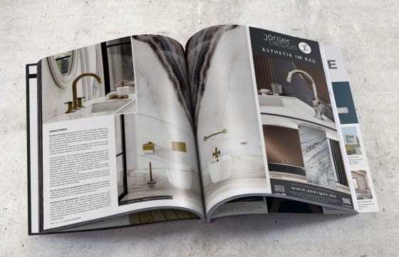 Jörger Design, Cronos, бронза, патина, смеситель на раковину, аксессуары для ванной, классический, дизайн ванной, журнал, Lifestyle, exclusive Bauen und Wohnen, Австрия, юбилейный номер, Luxury, премиум, интерьер, индивидуальный