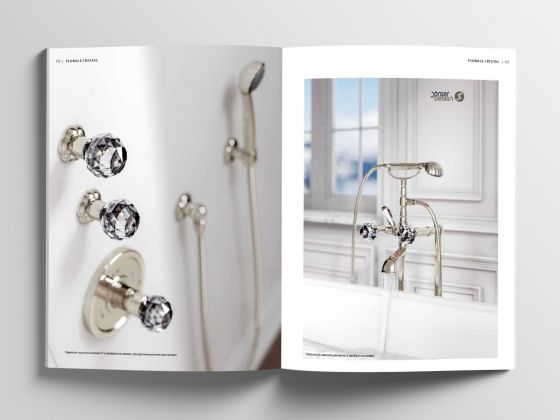 Jörger Design, Broschüre, Bad Ästhetik, Florale Crystal, 3-Loch-Armaturen, Wannenarmatur, Kristallgriffe, Silbernickel, Handbrause, Unterputz-Thermostat, romantisch, luxuriös, einzigartig, elegant, 