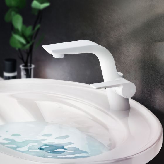 JÖRGER Single lever washbasin mixer in white matt, series Exal