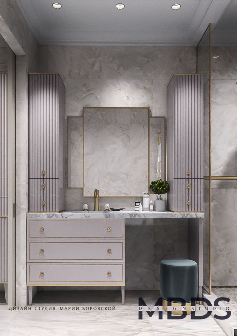 Designstudio MBDS Badezimmer mit JOERGER Armaturen und Accessoires Edelmessing matt