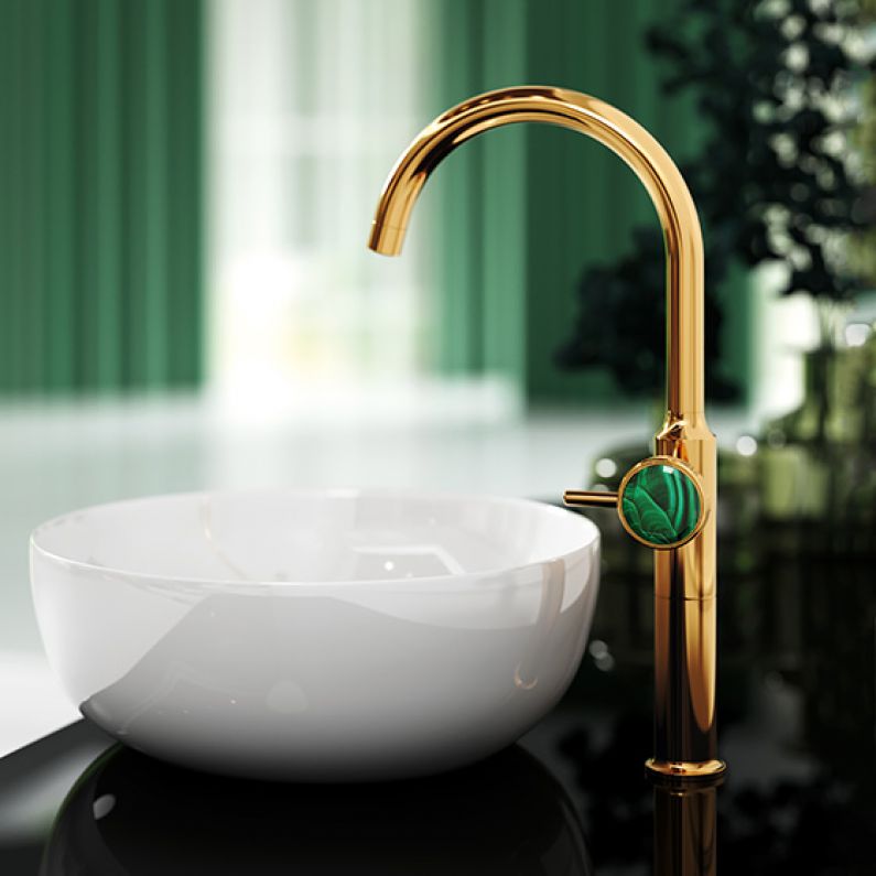 Teaserbild Joerger Valencia Gold Naturstein Malachit Waschtisch 1 Hand Batterie 3