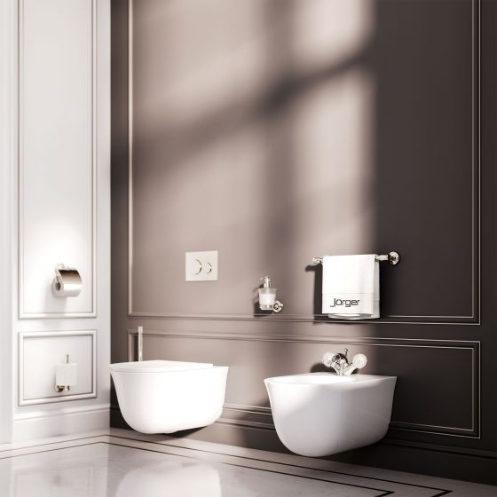 Jörger Design, Belledor, polished nickel, bidet, w.c. area, w.c. accessories, mother-of-pearl, porcelain handles, Joerger