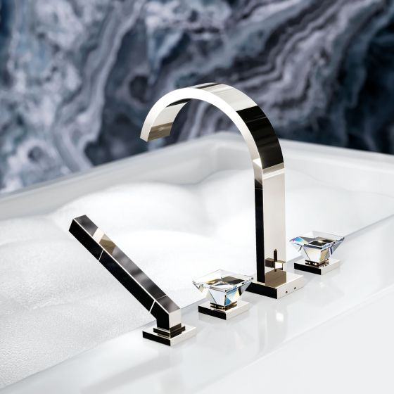 Jörger Deisgn, Empire Royal Crystal, polished nickel, crystal handles, clear crystals, bath, fitting, hand shower, marble look, Joerger