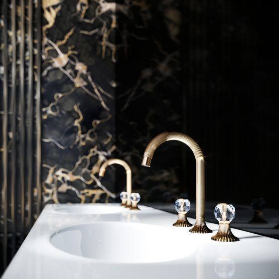 Jörger Design, Cronos Crystal, sunshine, crystal handles, washbasin faucet, 3-hole tap, clear crystal, washbasin, elegant, luxurious