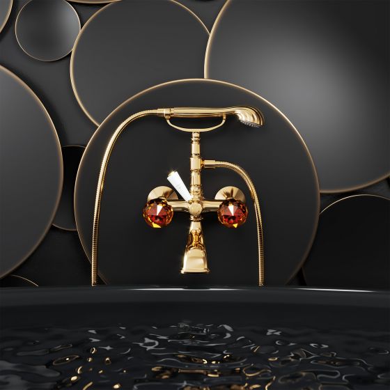 Jörger Design. Florale Crystal, sunshine, amber, bathtub, bathtub faucet, crystal, criastal handles, luxurious, designer faucets