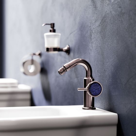Jörger Design, Valencia, mink matt, blue aventurine, modern, luxurious, design faucet, single lever bidet mixer, soap dispenser, toilet paper roll holder, WC, Delphi, sanitary ceramics, matt white
