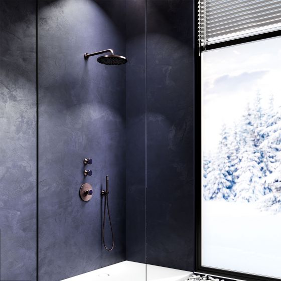 Jörger Design, Valencia, mink matt, blue aventurine, exclusive, elegant, shower, concealed wall thermostat, concealed wall-valve-modul, shower combination, rain shower head