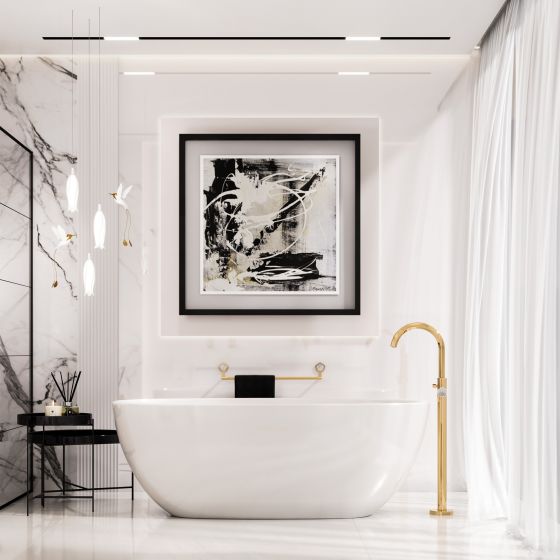 Jörger Design, Shadó, Edelmessing, Naturstein, weißer Türkis, freistehende Wannenarmatur, Wannenarmatur, Badetuchhalter,joerger