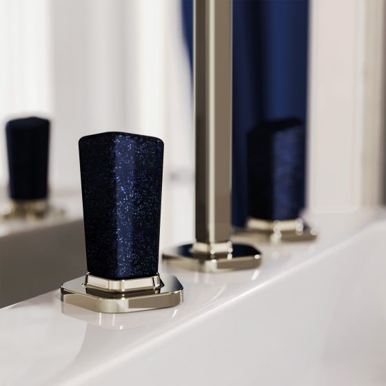 Jörger Design, Shadó, Silbernickel, Naturstein, blauer Aventurin, Waschtischarmatur, Armaturengriffe, joerger