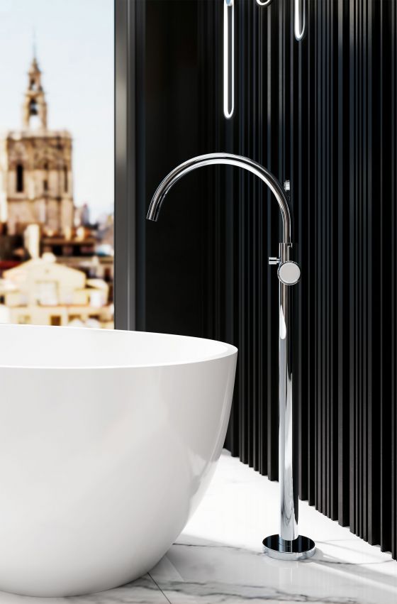 Jörger Design, Valencia, chrome, bathtub, free standing faucet, crystal handle, white crystal, designer faucets, joerger