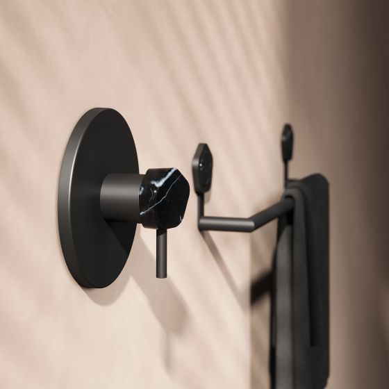 Jörger Design, Shadó, Schwarz matt, Naturstein, schwarzer Marmor, 1-Hand Brausebatterie, Unterputz-Batterie, Accessoires