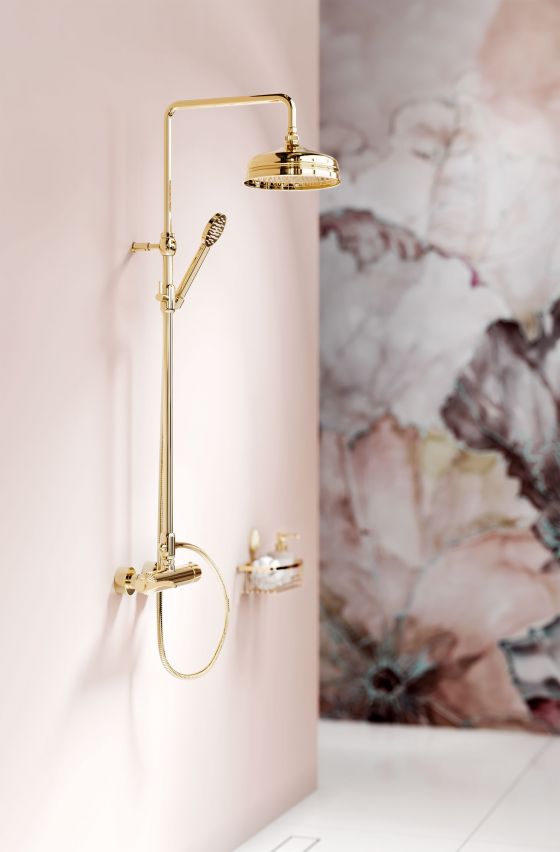 Jörger Design, Cronos, sunshine, shower combination, shower cubicle, sponge basket, soap holder, accessories, earth tones, romantic, designer faucets, Joerger